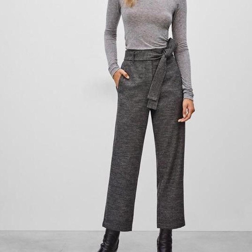 Aritzia Wilfred Charcoal Tie-Waist Wide-Leg Pants